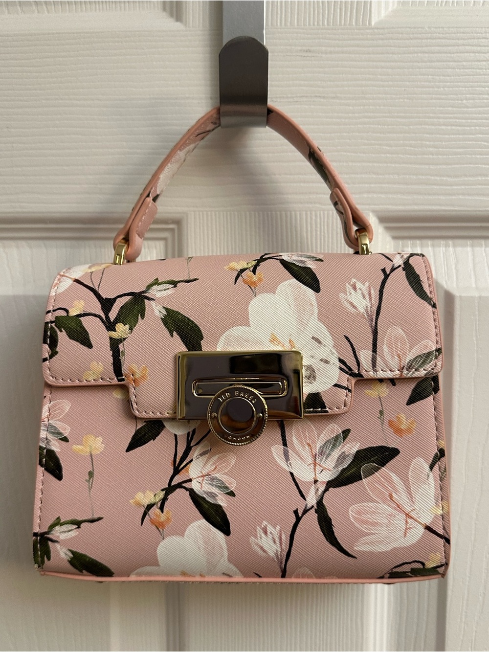 Ted Baker Pink Floral Top-Handle Satchel with Gold Hardware